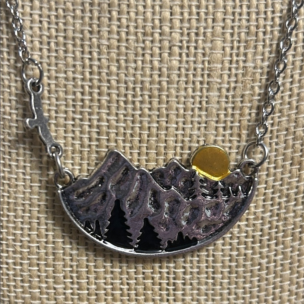 Silver Tone Mountain Range Scenic Necklace